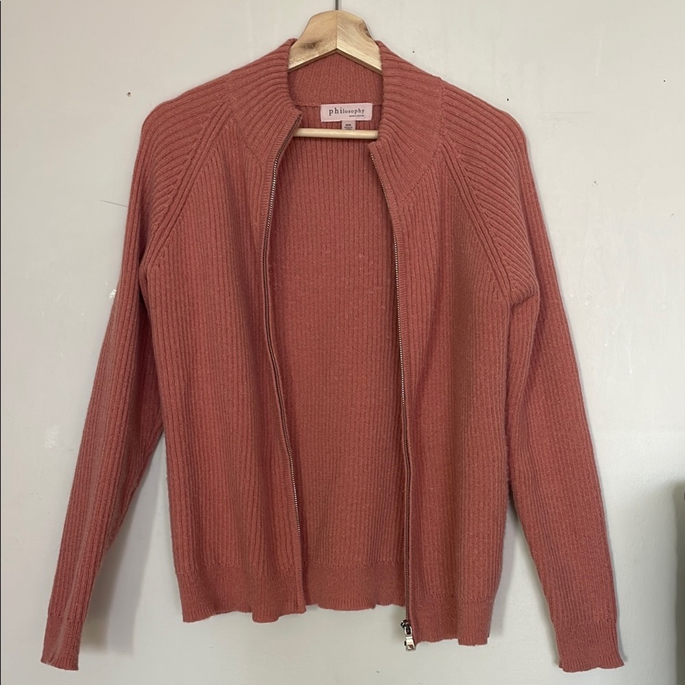 Dusty Pink Open-Front Cardigan/Sweater with Relaxed Fit and Long Sleeves